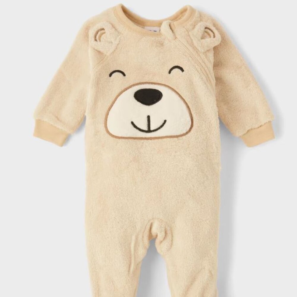 NWT The Children’s Place Unisex Bear Fleece Footed One Piece Pajamas - Tan